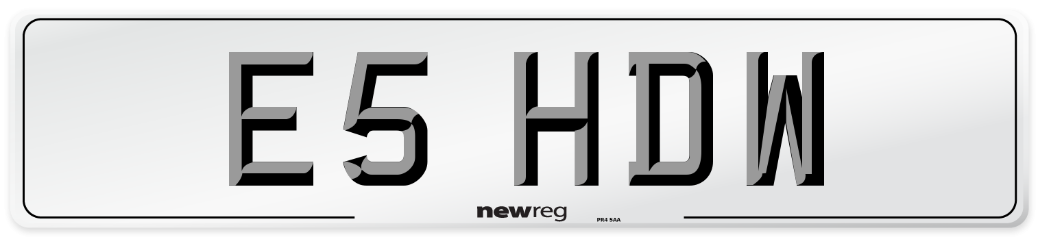 E5 HDW Number Plate from New Reg